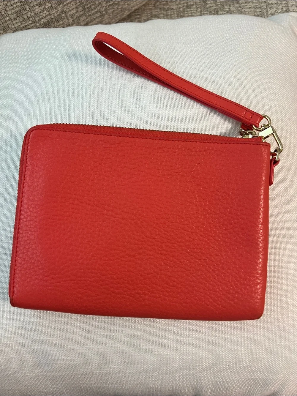 Tory Burch Red Pebbled Leather Wristlet with Gold Logo